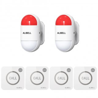 ALIBELL Remote Strobe Siren Alarm Kit Loud Panic Alarm System Battery Operated and USB Charging Emergency Alarm Security System for Home Shop School Factory 2 Portable Flashing Siren with 4 Panic Buttons